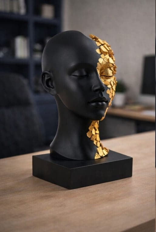 Modern Abstract Face Sculpture Black Gold 7