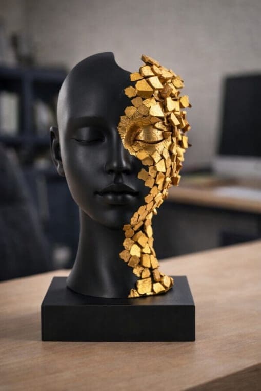 Modern Abstract Face Sculpture Black Gold 6