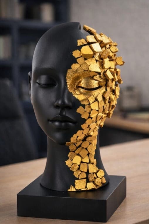 Modern Abstract Face Sculpture Black Gold 5