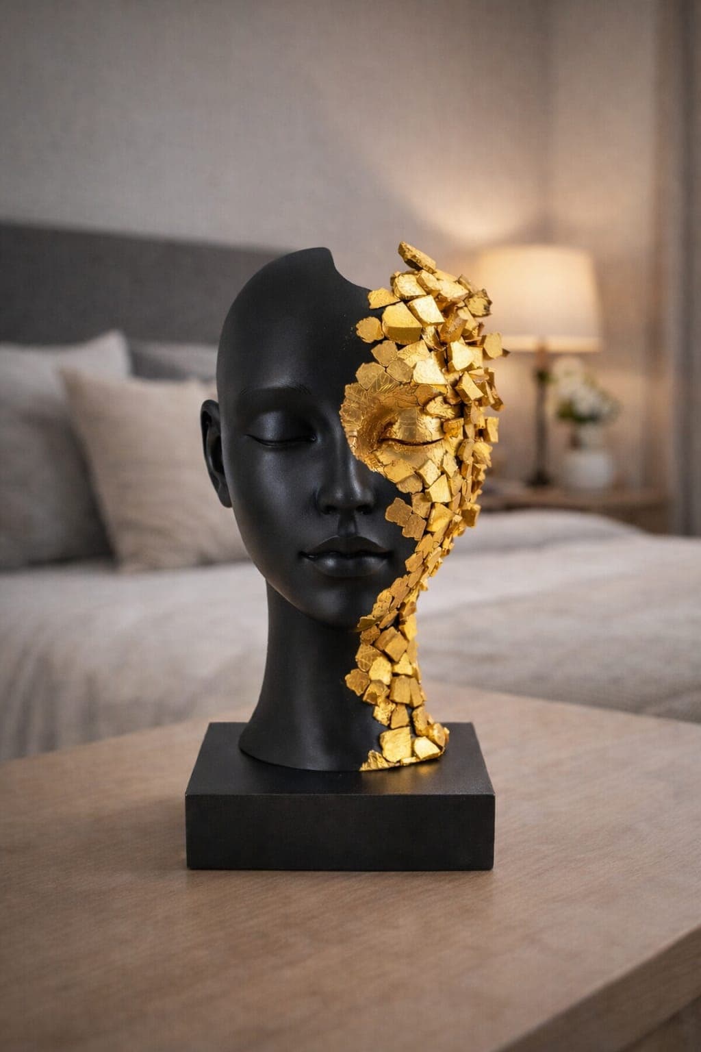 Modern Abstract Face Sculpture Black Gold 3