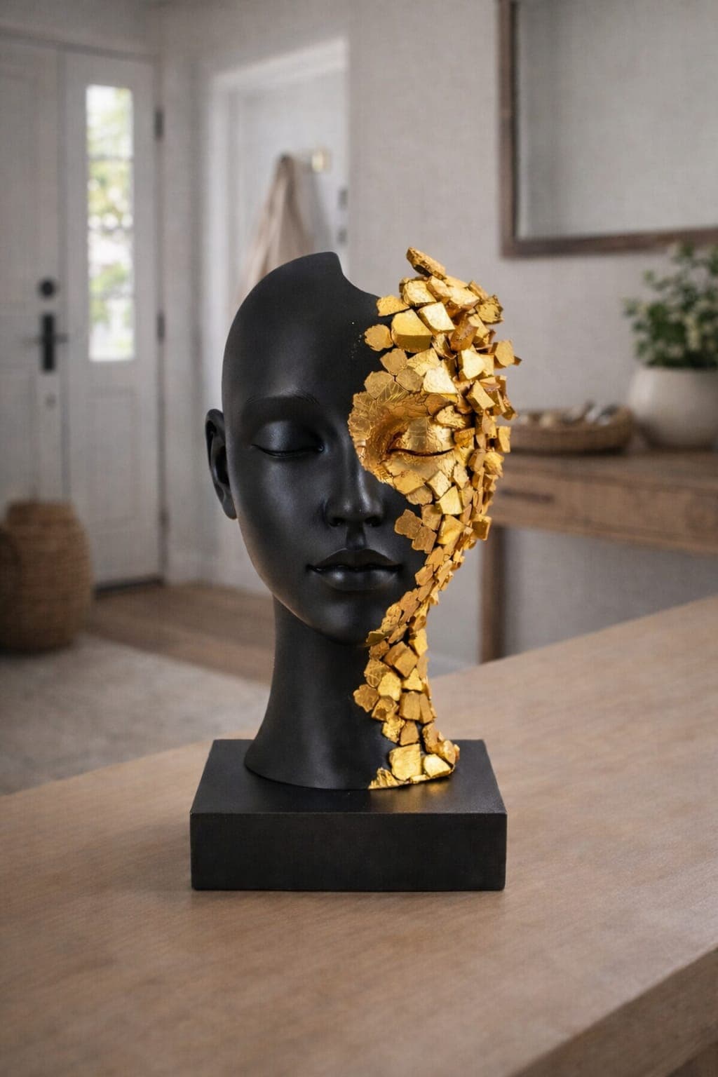 Modern Abstract Face Sculpture Black Gold 2