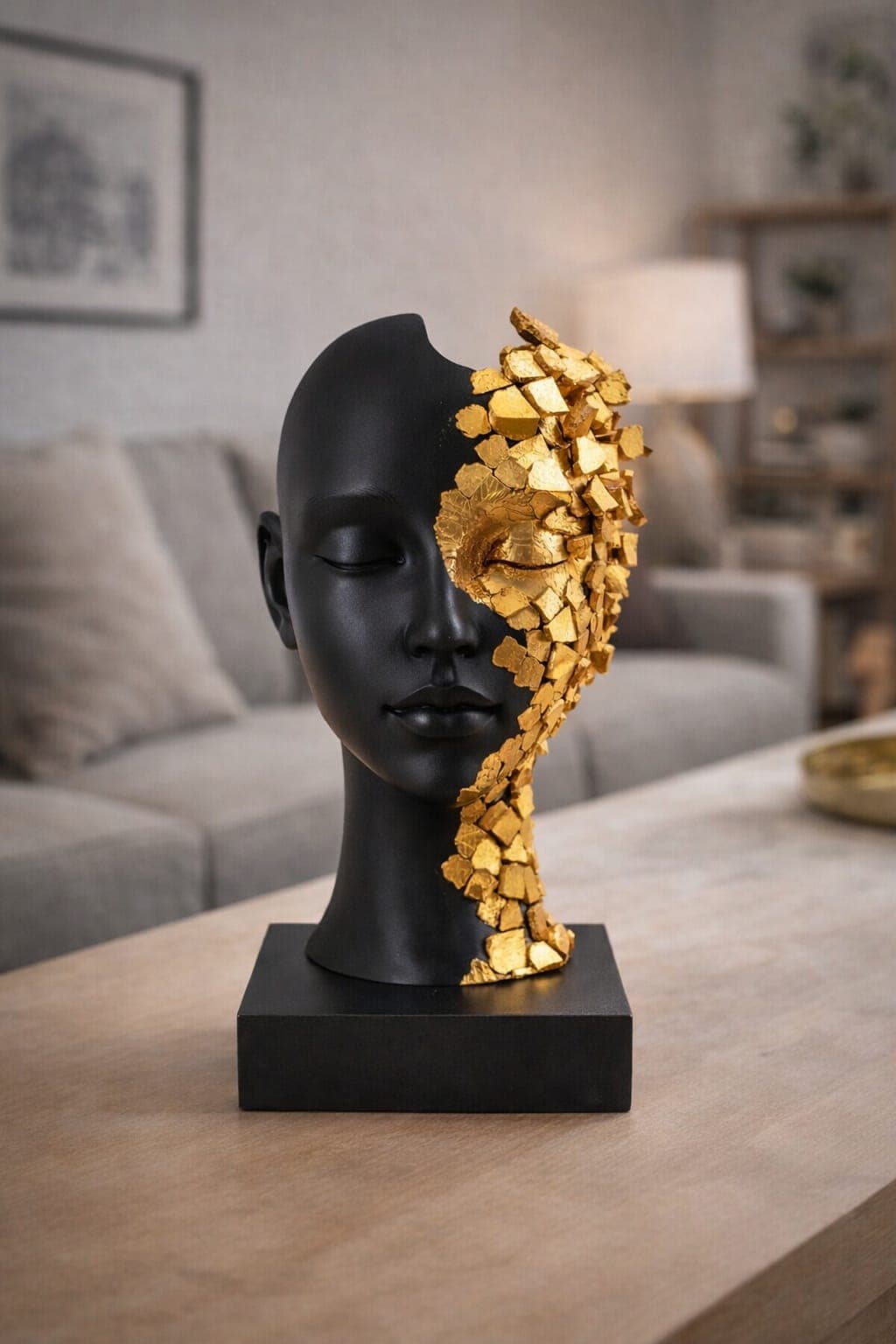 Modern Abstract Face Sculpture Black Gold 4