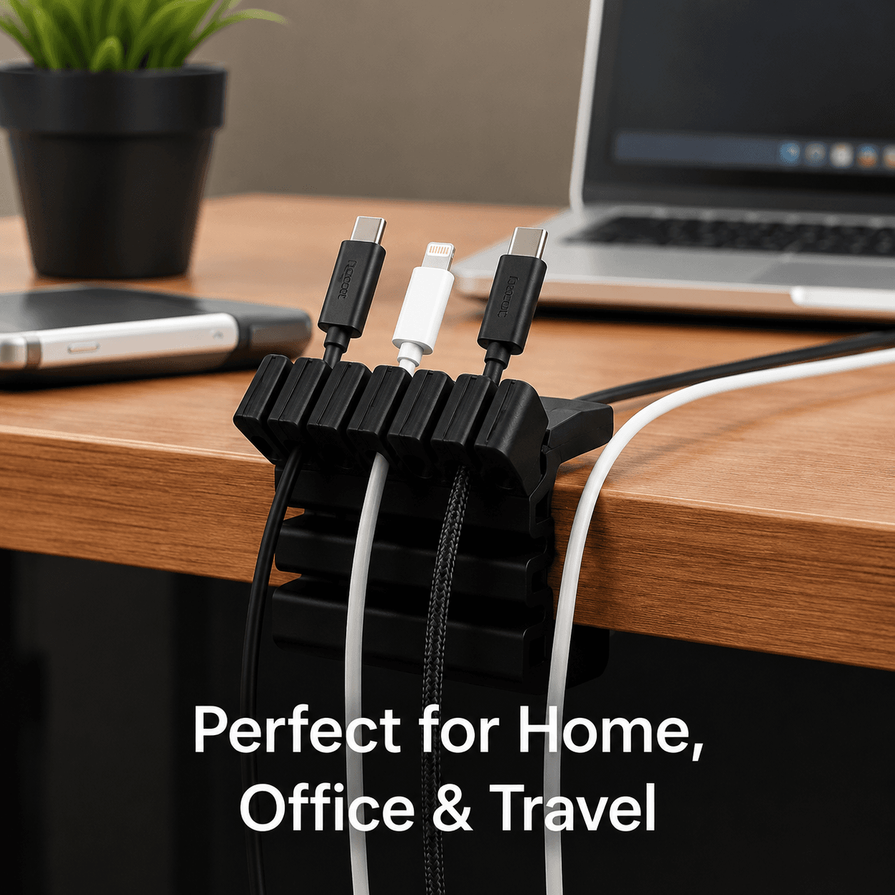 6-Slot Desk Cable Organizer – Self-Adhesive Cable Management Clip
