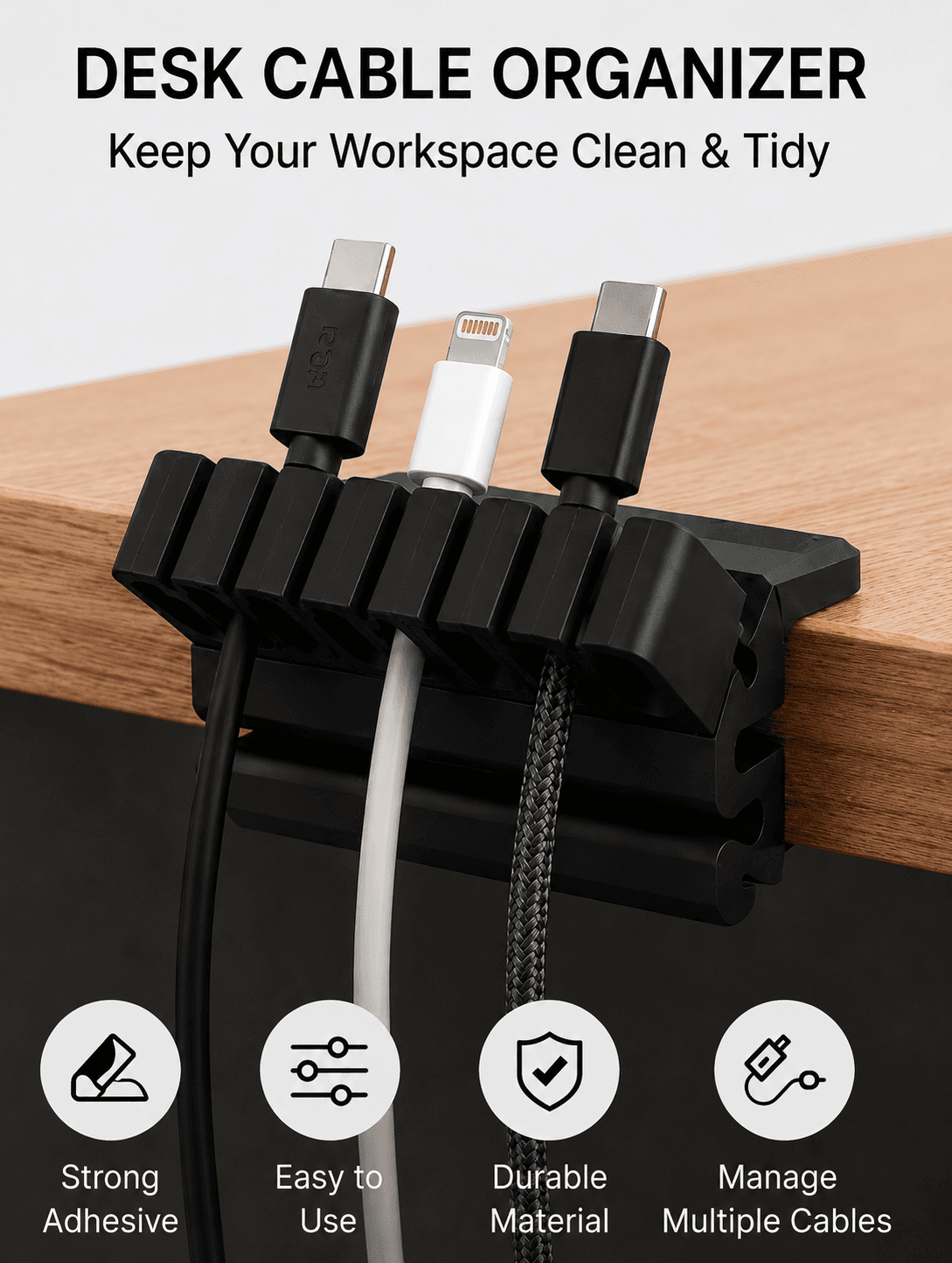 6-Slot Desk Cable Organizer – Self-Adhesive Cable Management Clip 3