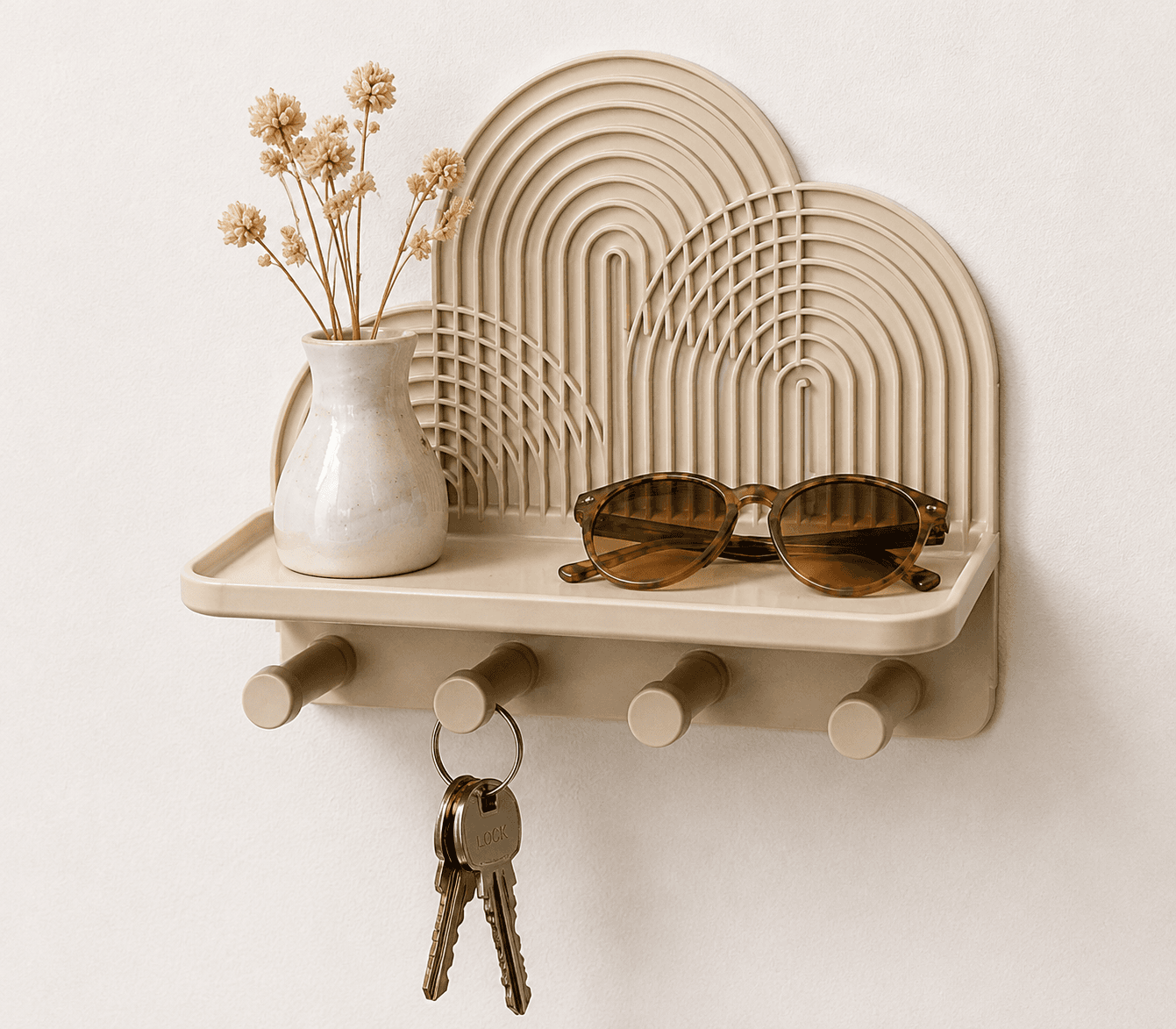 Modern Rainbow Wall Key Holder with Shelf | 4 Hook Entryway Organizer 4