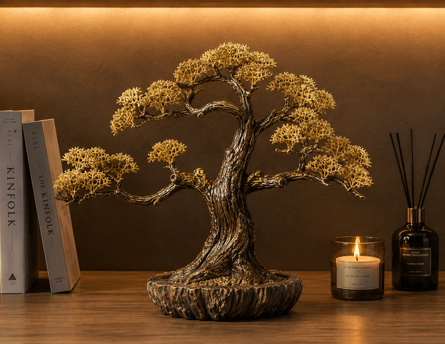 Golden Bonsai Tree Sculpture | Tree of Life Luxury Home Decor 4