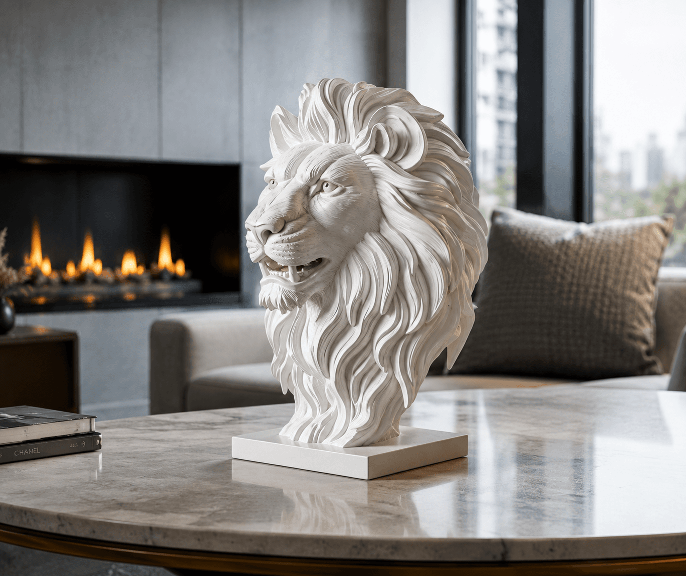 Luxury Lion Head Sculpture | Majestic White Lion Bust Home Decor 6